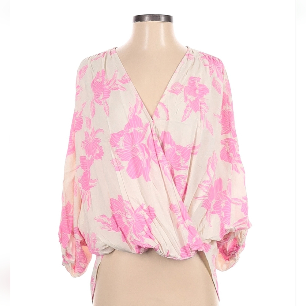 White Closet Pink floral Wrap Top